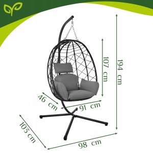 Vrtni viseči stol jajček do 150kg na kovinskem stojalu