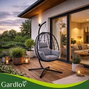 Vrtni viseči stol jajček do 150kg na kovinskem stojalu