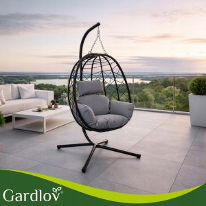 Vrtni viseči stol jajček do 150kg na kovinskem stojalu