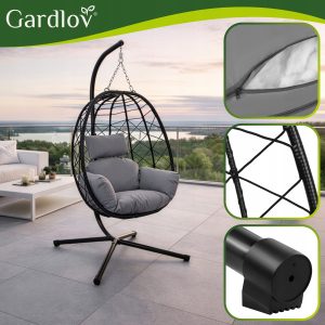 Vrtni viseči stol jajček do 150kg na kovinskem stojalu