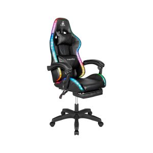 Nastavljiv 7 točkovni masažni oblazinjen LED RGB igralni računalniški stol z oporo za noge