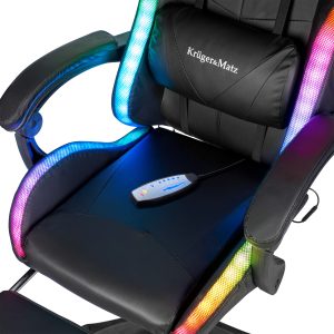 Nastavljiv 7 točkovni masažni oblazinjen LED RGB igralni računalniški stol z oporo za noge