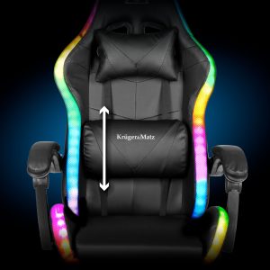 Nastavljiv 7 točkovni masažni oblazinjen LED RGB igralni računalniški stol z oporo za noge
