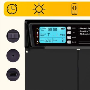 Elektronska solarna avtomatska LCD vrata za kokošnjak 38x28cm črna