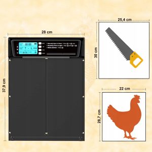 Elektronska solarna avtomatska LCD vrata za kokošnjak 38x28cm črna