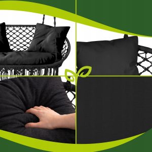 Vrtna viseča dvojna gugalnica in blazine črna do 300kg