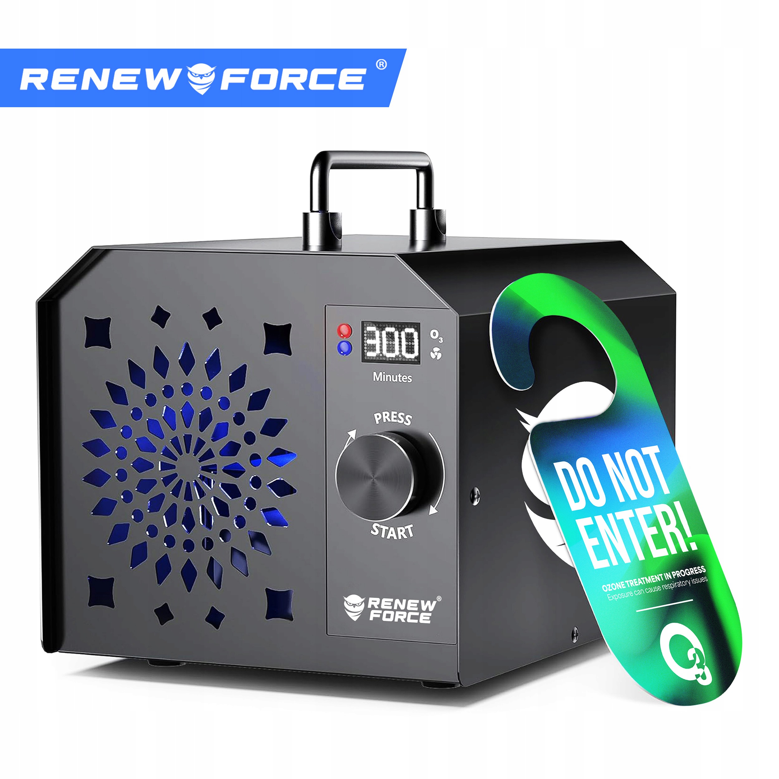 100W generator ozona 90g/h odstranjevalec neprijetnih vonjav ozonator LCD 6 Industrijski ozonator z LCD zaslonom in kovinskim ohišjem na beli podlagi
