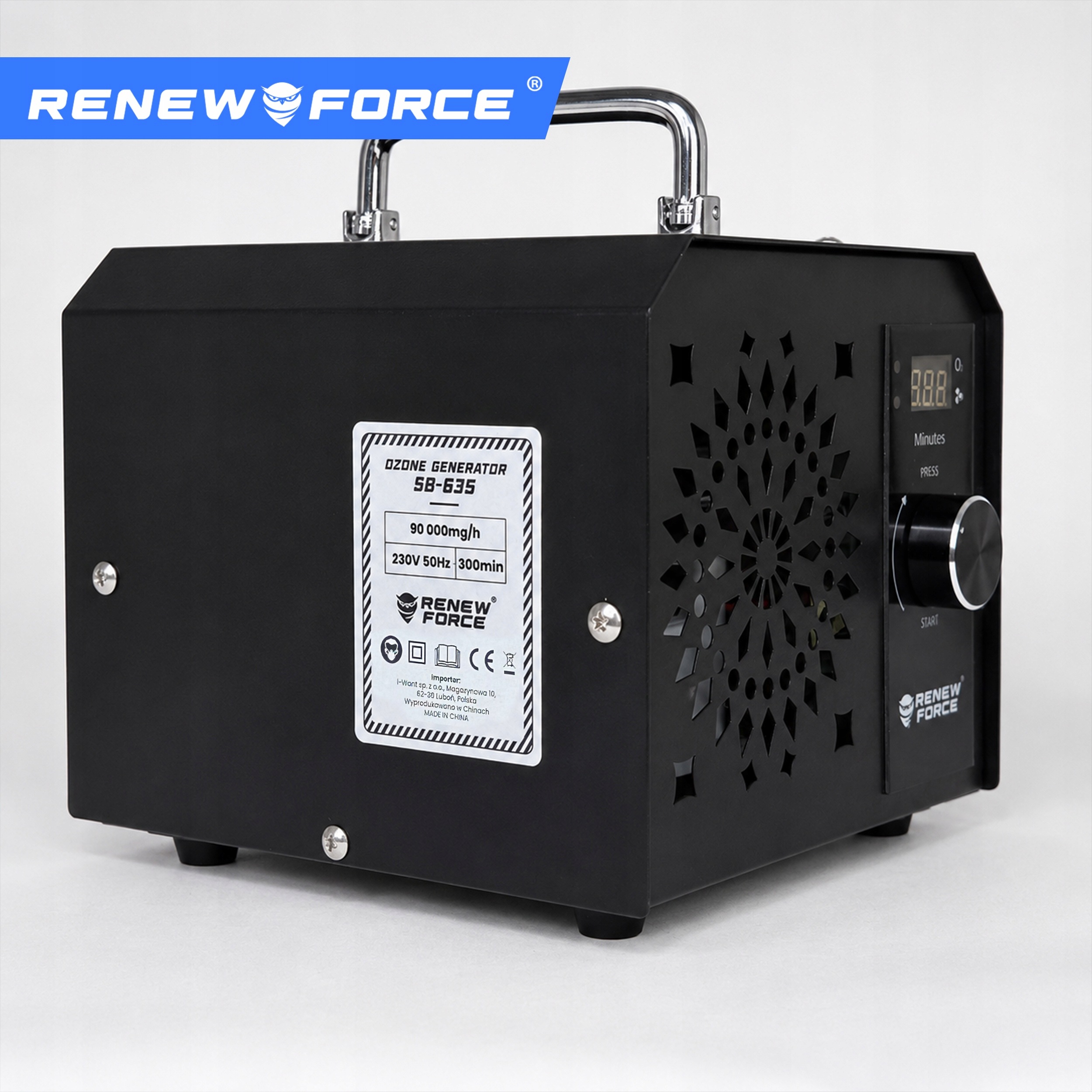 100W generator ozona 90g/h odstranjevalec neprijetnih vonjav ozonator LCD 10 Industrijski ozonator z LCD zaslonom in kovinskim ohišjem na beli podlagi