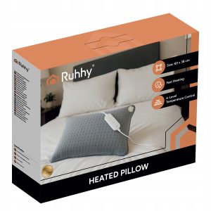 50W pralni grelni vzglavnik 60x38cm siv 20 Siv grelni vzglavnik s priključenim kablom in upravljalnikom na beli podlagi