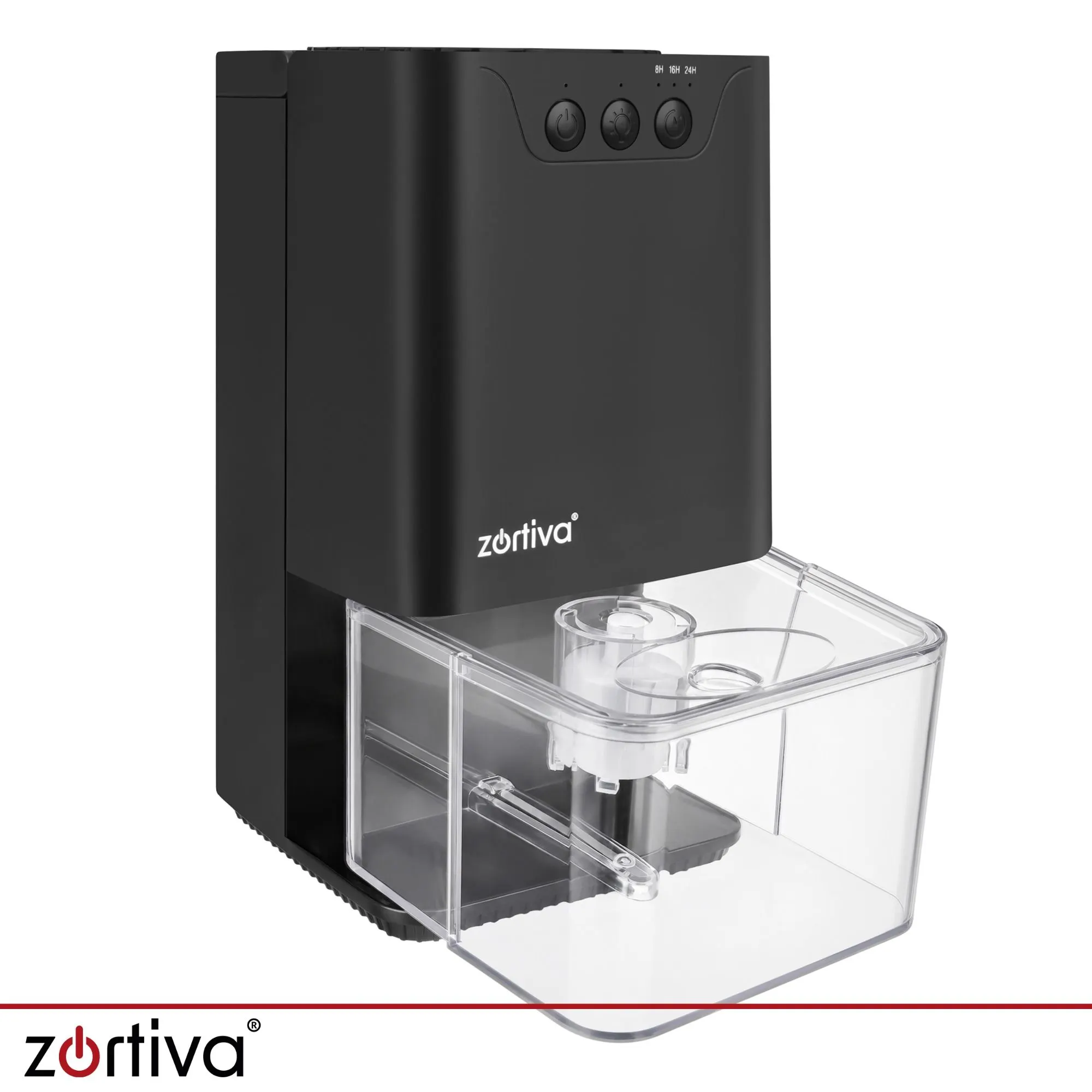 LED RGB 36W dehumidifier and moisture absorber 1400ml Serivo black 19 Black Serivo dehumidifier with RGB lighting on a wooden table