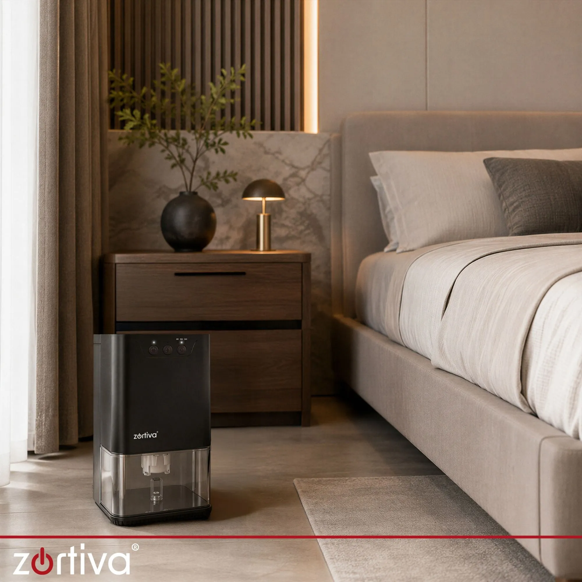 LED RGB 36W dehumidifier and moisture absorber 1400ml Serivo black 6 Black compact dehumidifier with glowing RGB LED lighting on top