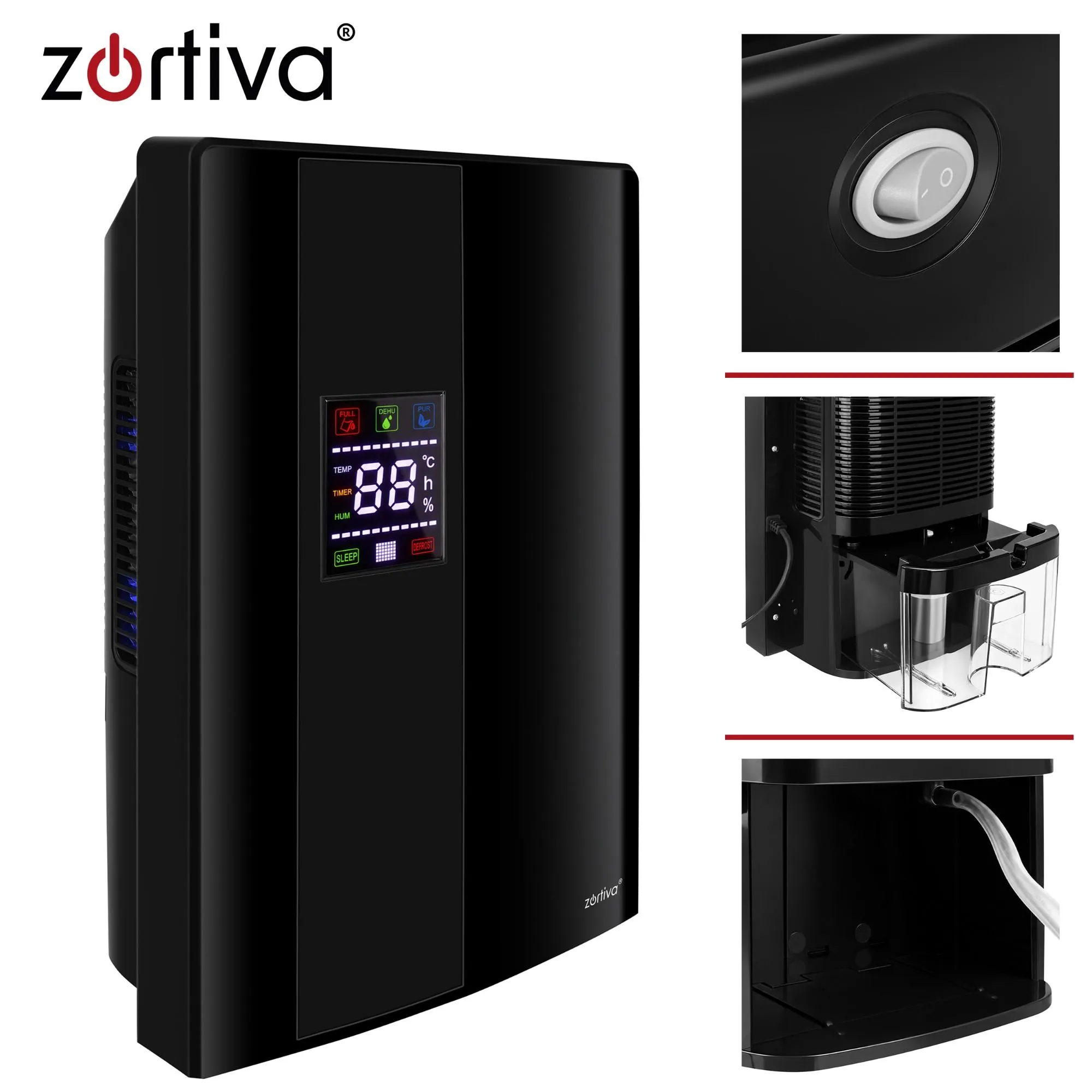 2v1 90W LCD razvlaževalec in čistilec zraka absorber vlage 2L črn 10 Črn razvlaževalec in čistilec zraka z LCD zaslonom na beli podlagi